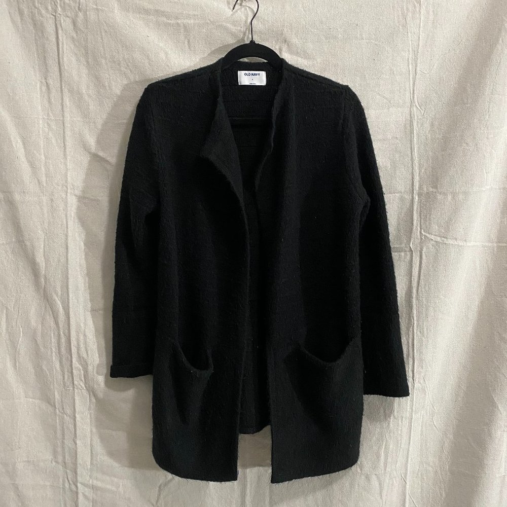 Black Heavy Weight Open Front Cardigan Sweater
